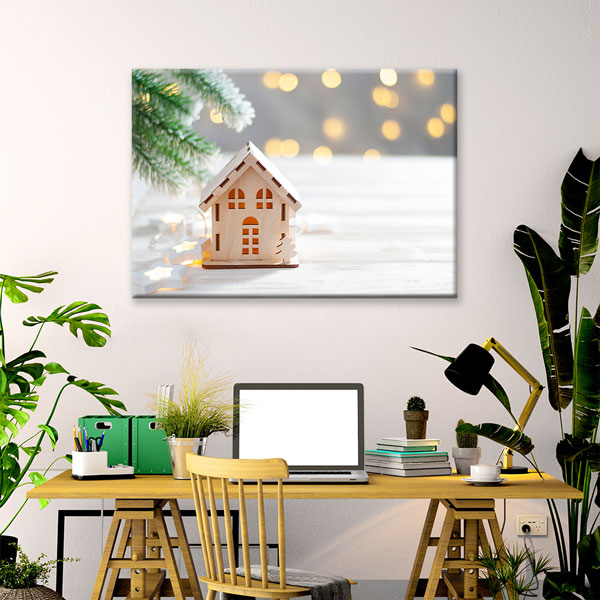 Ahşap Ev Maketi ve Işıklandırmalı Kanvas Tablo – 5524