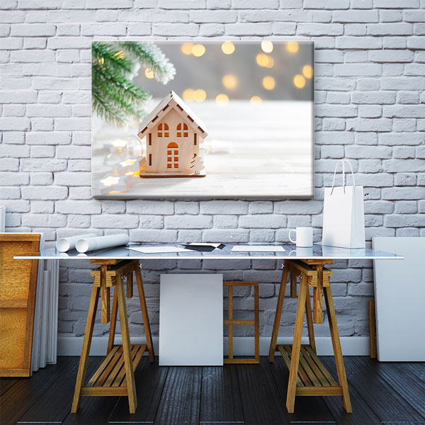Ahşap Ev Maketi ve Işıklandırmalı Kanvas Tablo – 5524