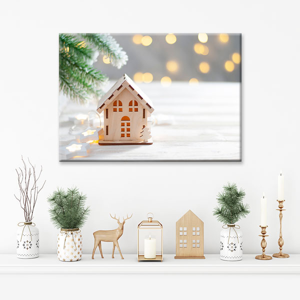 Ahşap Ev Maketi ve Işıklandırmalı Kanvas Tablo – 5524