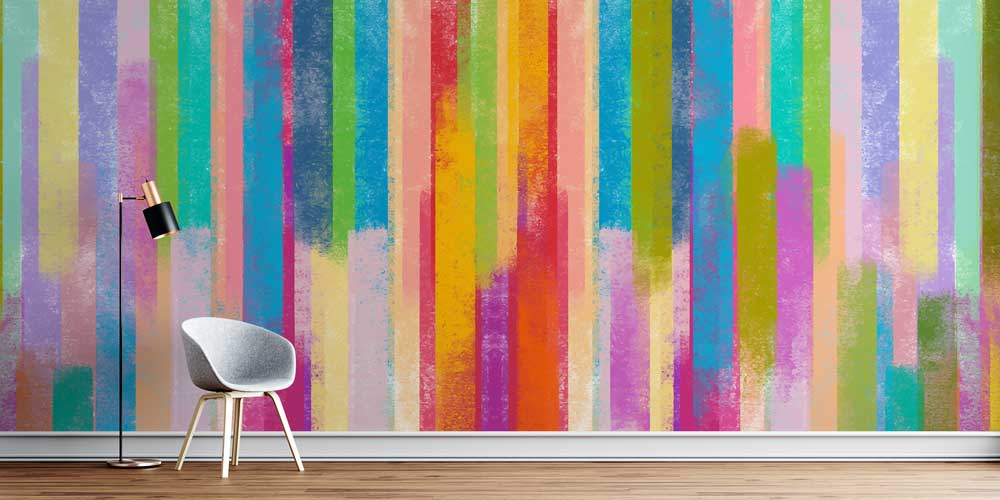 Renkli Dikey Şerit Soyut Sanat Duvar Kağıdı 4160