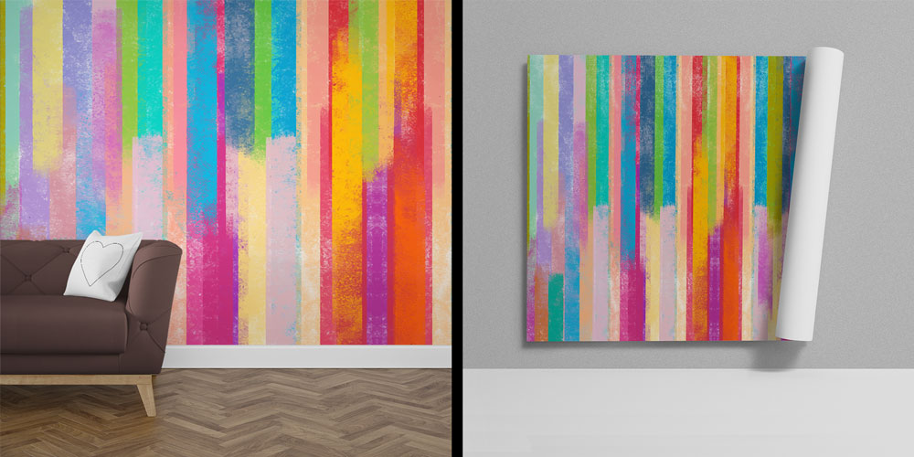 Renkli Dikey Şerit Soyut Sanat Duvar Kağıdı 4160