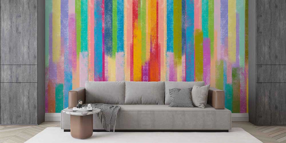 Renkli Dikey Şerit Soyut Sanat Duvar Kağıdı 4160