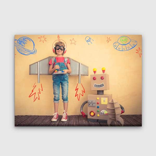Çocuk, Robot ve Uzay Çizimleri Temalı Kanvas Duvar Tablosu – 5439