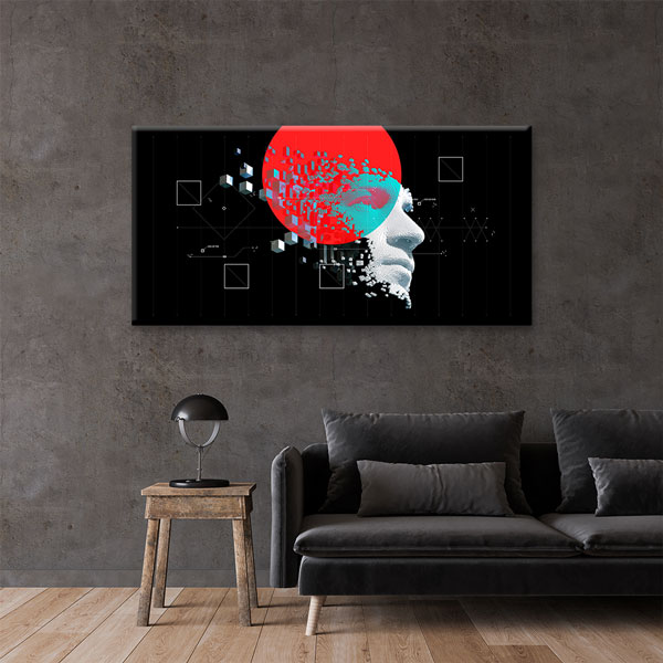 Geometrik Efektli Dijital İnsan Yüzü Kanvas Tablo – 5453