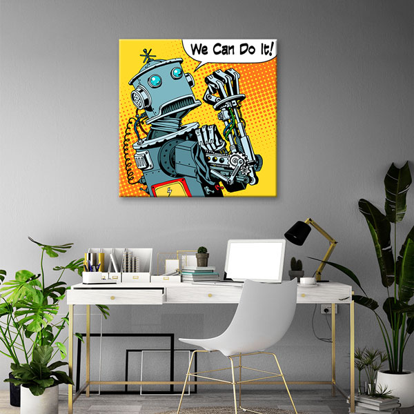 Robot ve İnsan Figürlü Jobs Kuyruğu Duvar Tablosu Kanvas – 5457