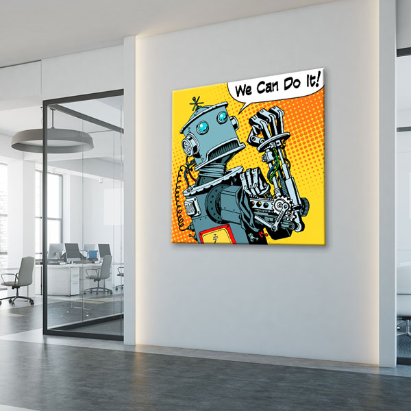 Robot ve İnsan Figürlü Jobs Kuyruğu Duvar Tablosu Kanvas – 5457