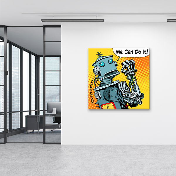 Robot ve İnsan Figürlü Jobs Kuyruğu Duvar Tablosu Kanvas – 5457