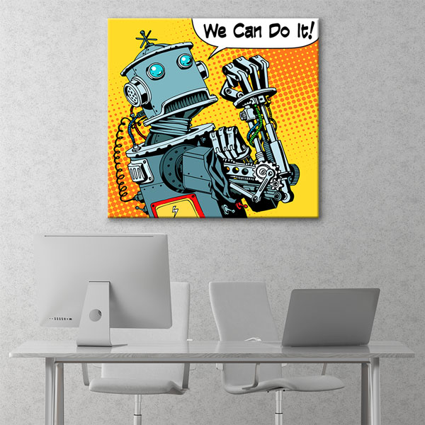 Robot ve İnsan Figürlü Jobs Kuyruğu Duvar Tablosu Kanvas – 5457