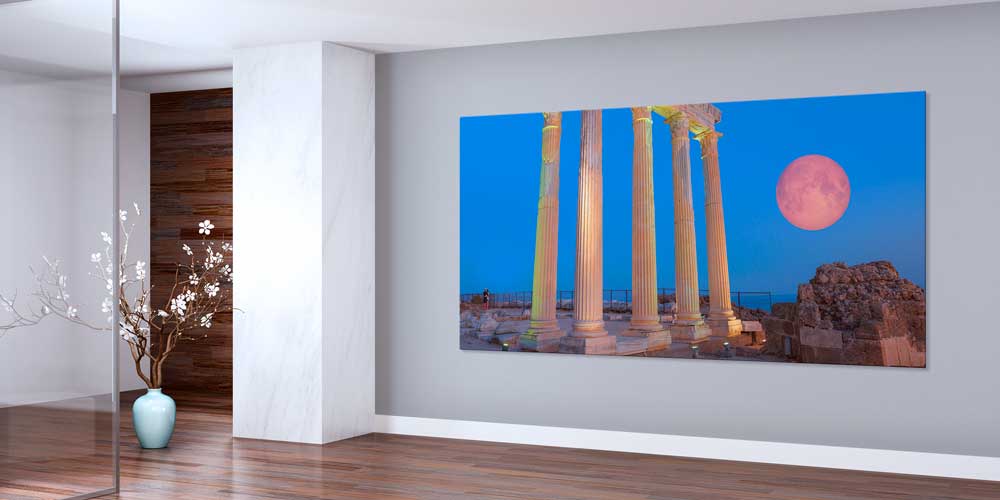 Gece Işıklı Antik Sütunlar ve Dolunay Manzaralı Büyük Ebat Duvar Dekor Ürünü 11885