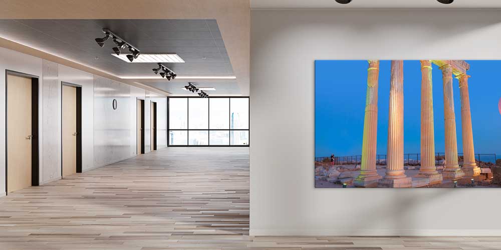 Gece Işıklı Antik Sütunlar ve Dolunay Manzaralı Büyük Ebat Duvar Dekor Ürünü 11885