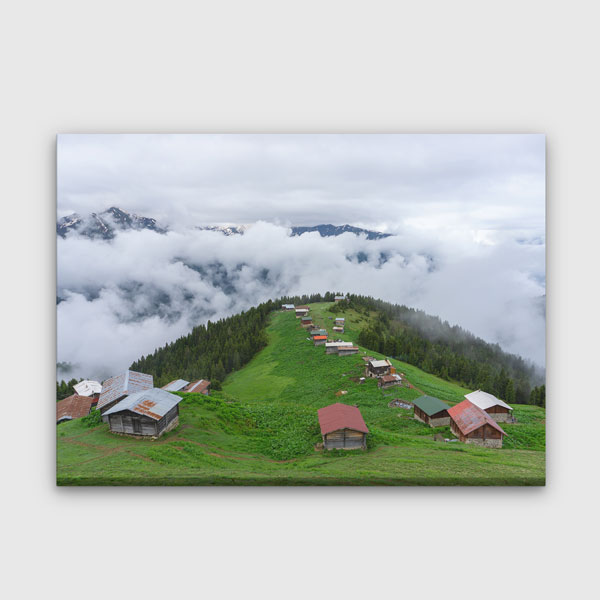 Sisler Arasında Karadeniz Yayla Evleri Doğa Kanvas Tablo 12111
