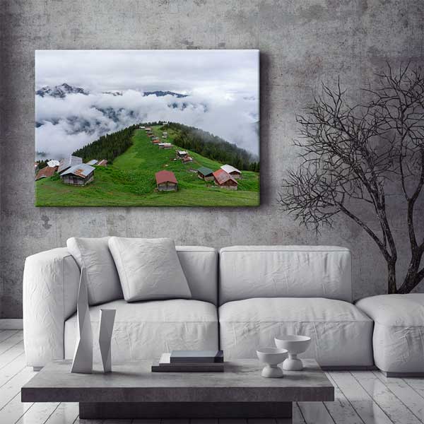 Sisler Arasında Karadeniz Yayla Evleri Doğa Kanvas Tablo 12111