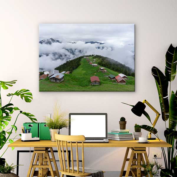 Sisler Arasında Karadeniz Yayla Evleri Doğa Kanvas Tablo 12111