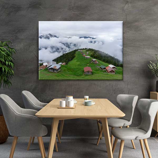 Sisler Arasında Karadeniz Yayla Evleri Doğa Kanvas Tablo 12111