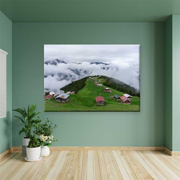 Sisler Arasında Karadeniz Yayla Evleri Doğa Kanvas Tablo 12111