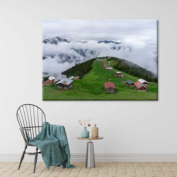 Sisler Arasında Karadeniz Yayla Evleri Doğa Kanvas Tablo 12111
