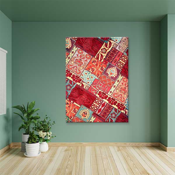 Geleneksel Anadolu Kilim Kolaj Desenli Dikey Duvar Tablosu Kanvas Tablo 12150