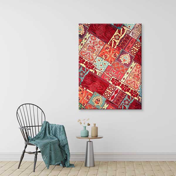 Geleneksel Anadolu Kilim Kolaj Desenli Dikey Duvar Tablosu Kanvas Tablo 12150