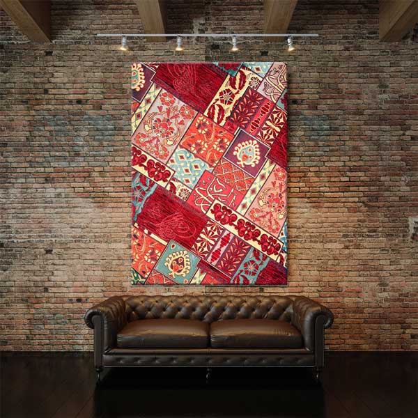 Geleneksel Anadolu Kilim Kolaj Desenli Dikey Duvar Tablosu Kanvas Tablo 12150