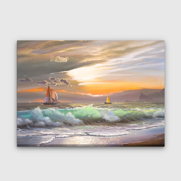 Gün Batımında Yelkenliler Deniz Manzarası Kanvas Tablo 2135