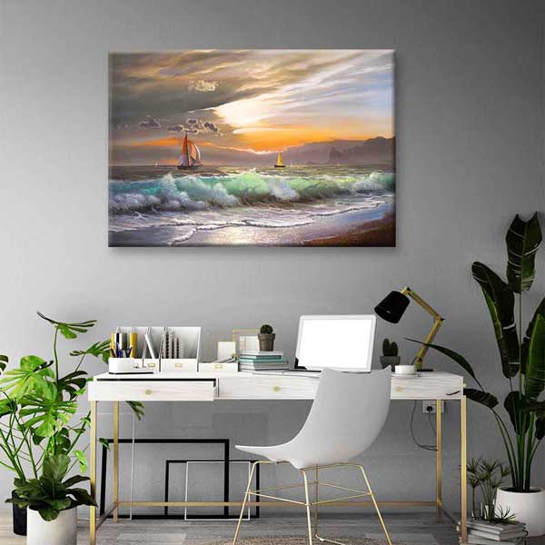 Gün Batımında Yelkenliler Deniz Manzarası Kanvas Tablo 2135