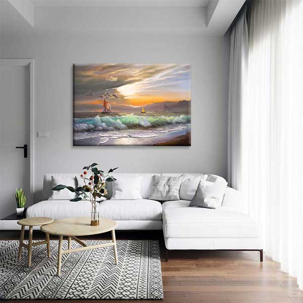 Gün Batımında Yelkenliler Deniz Manzarası Kanvas Tablo 2135