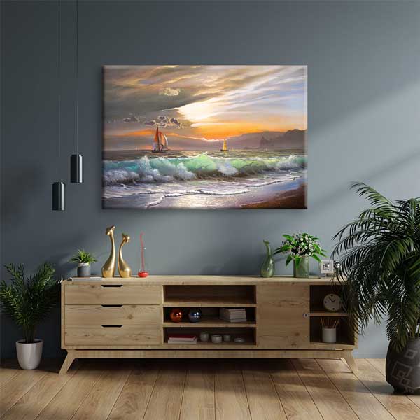 Gün Batımında Yelkenliler Deniz Manzarası Kanvas Tablo 2135