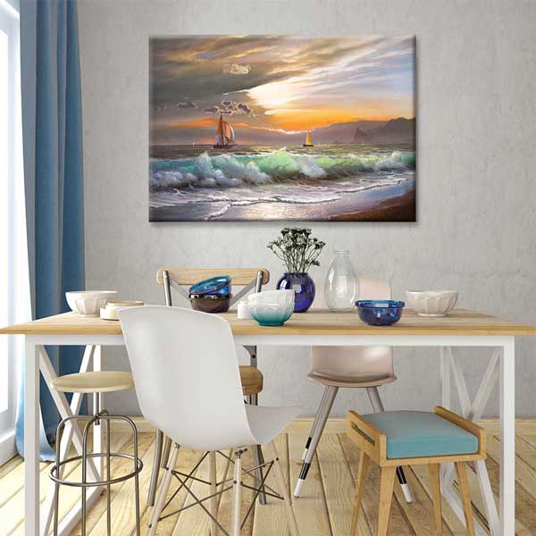 Gün Batımında Yelkenliler Deniz Manzarası Kanvas Tablo 2135
