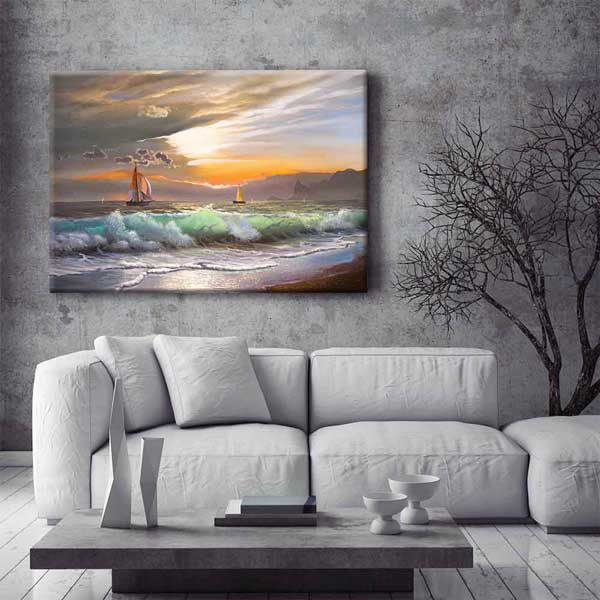 Gün Batımında Yelkenliler Deniz Manzarası Kanvas Tablo 2135