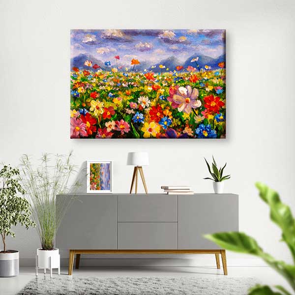 Renkli Çiçek Tarlası Temalı Kanvas Tablo Duvar Dekoru 4208