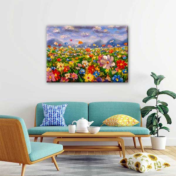 Renkli Çiçek Tarlası Temalı Kanvas Tablo Duvar Dekoru 4208