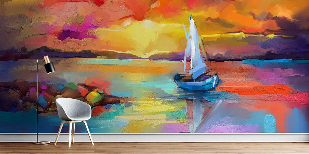 Gün Batımında Yelkenli Soyut Deniz Duvar Kağıdı 4408