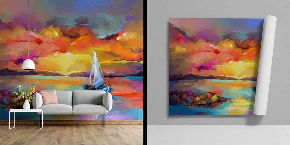 Gün Batımında Yelkenli Soyut Deniz Duvar Kağıdı 4408