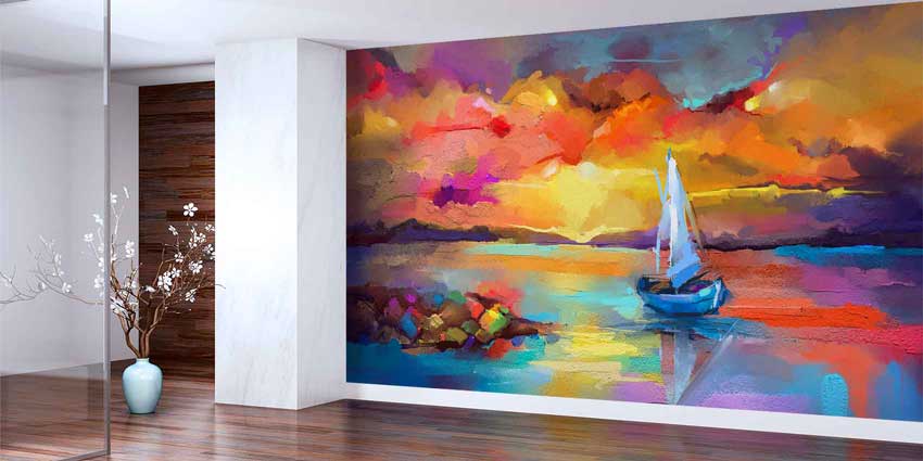 Gün Batımında Yelkenli Soyut Deniz Duvar Kağıdı 4408