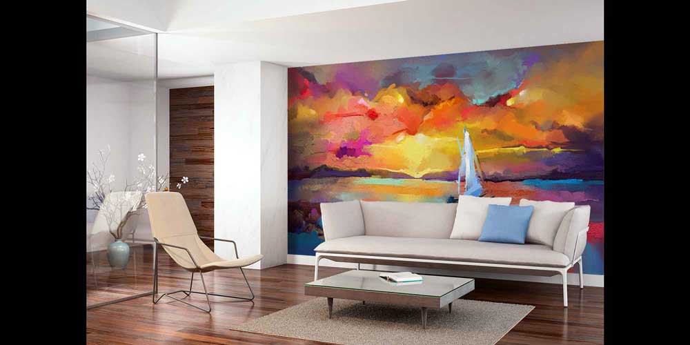 Gün Batımında Yelkenli Soyut Deniz Duvar Kağıdı 4408