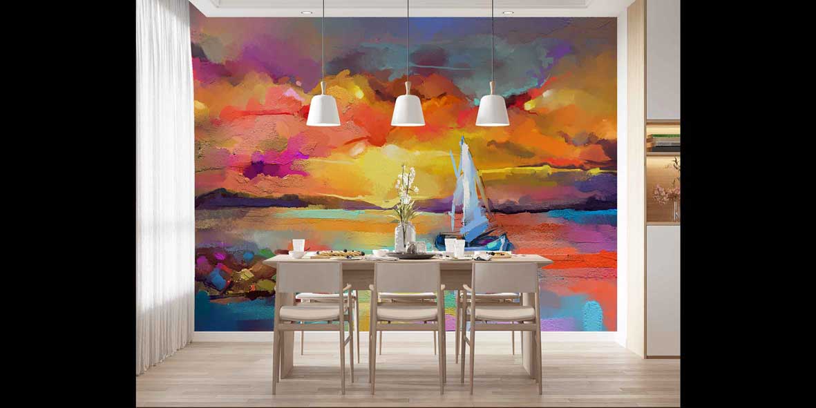 Gün Batımında Yelkenli Soyut Deniz Duvar Kağıdı 4408