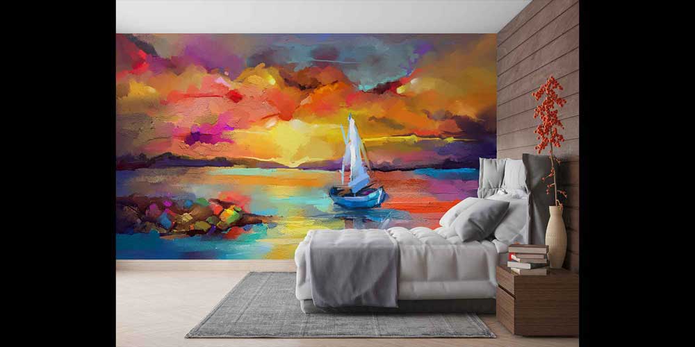 Gün Batımında Yelkenli Soyut Deniz Duvar Kağıdı 4408