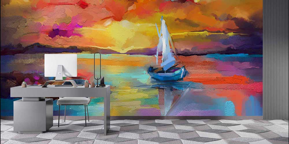 Gün Batımında Yelkenli Soyut Deniz Duvar Kağıdı 4408