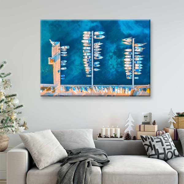 Marina ve Tekneler Üstten Görünüm Deniz Temalı Duvar Tablosu 4568