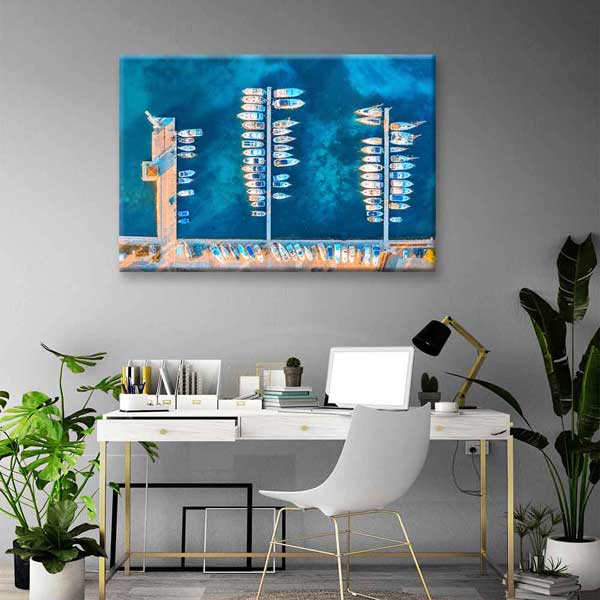 Marina ve Tekneler Üstten Görünüm Deniz Temalı Duvar Tablosu 4568