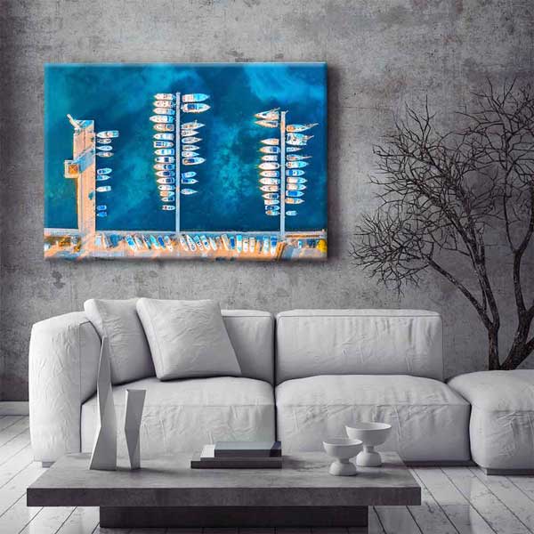 Marina ve Tekneler Üstten Görünüm Deniz Temalı Duvar Tablosu 4568