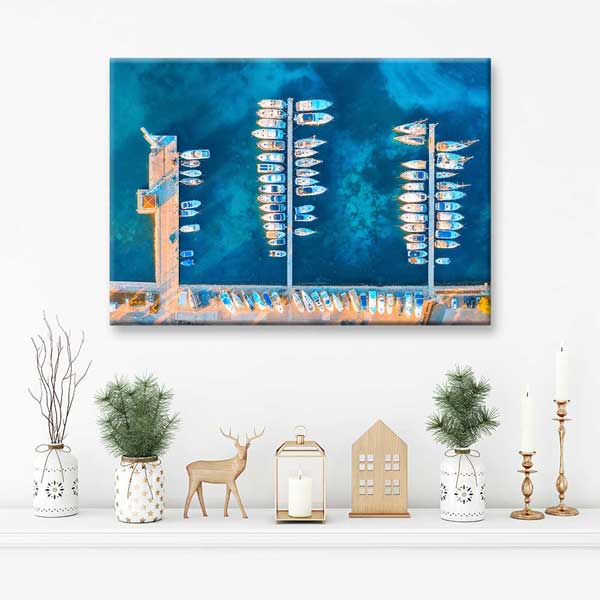 Marina ve Tekneler Üstten Görünüm Deniz Temalı Duvar Tablosu 4568