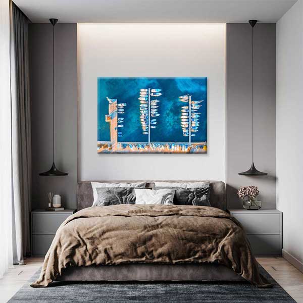 Marina ve Tekneler Üstten Görünüm Deniz Temalı Duvar Tablosu 4568