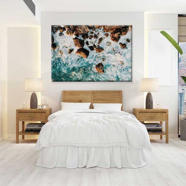 Kayalıklara Vuran Dalgalar Üstten Görünüm Deniz Temalı Duvar Tablosu 4572