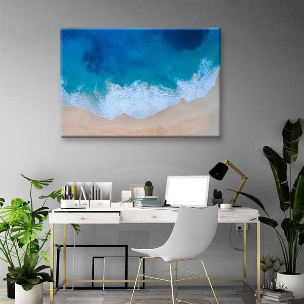 Turkuaz Deniz ve Kumsal Üstten Görünüm Deniz Temalı Duvar Tablosu 4576