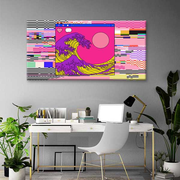 Pop Renkli Glitch Japon Dalga Dijital Sanat Kanvas Duvar Tablosu 4789