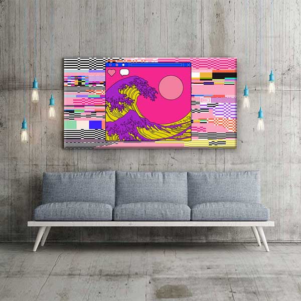 Pop Renkli Glitch Japon Dalga Dijital Sanat Kanvas Duvar Tablosu 4789