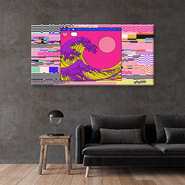 Pop Renkli Glitch Japon Dalga Dijital Sanat Kanvas Duvar Tablosu 4789