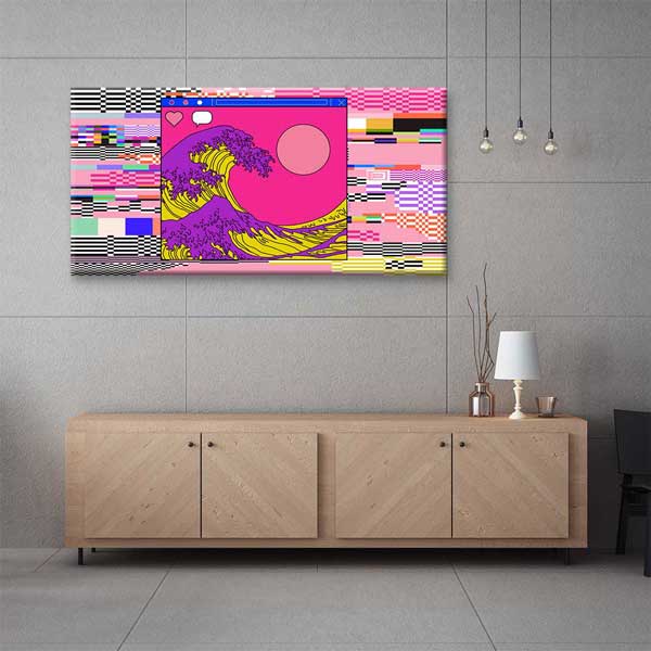 Pop Renkli Glitch Japon Dalga Dijital Sanat Kanvas Duvar Tablosu 4789