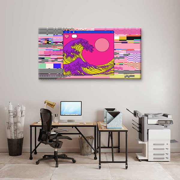 Pop Renkli Glitch Japon Dalga Dijital Sanat Kanvas Duvar Tablosu 4789